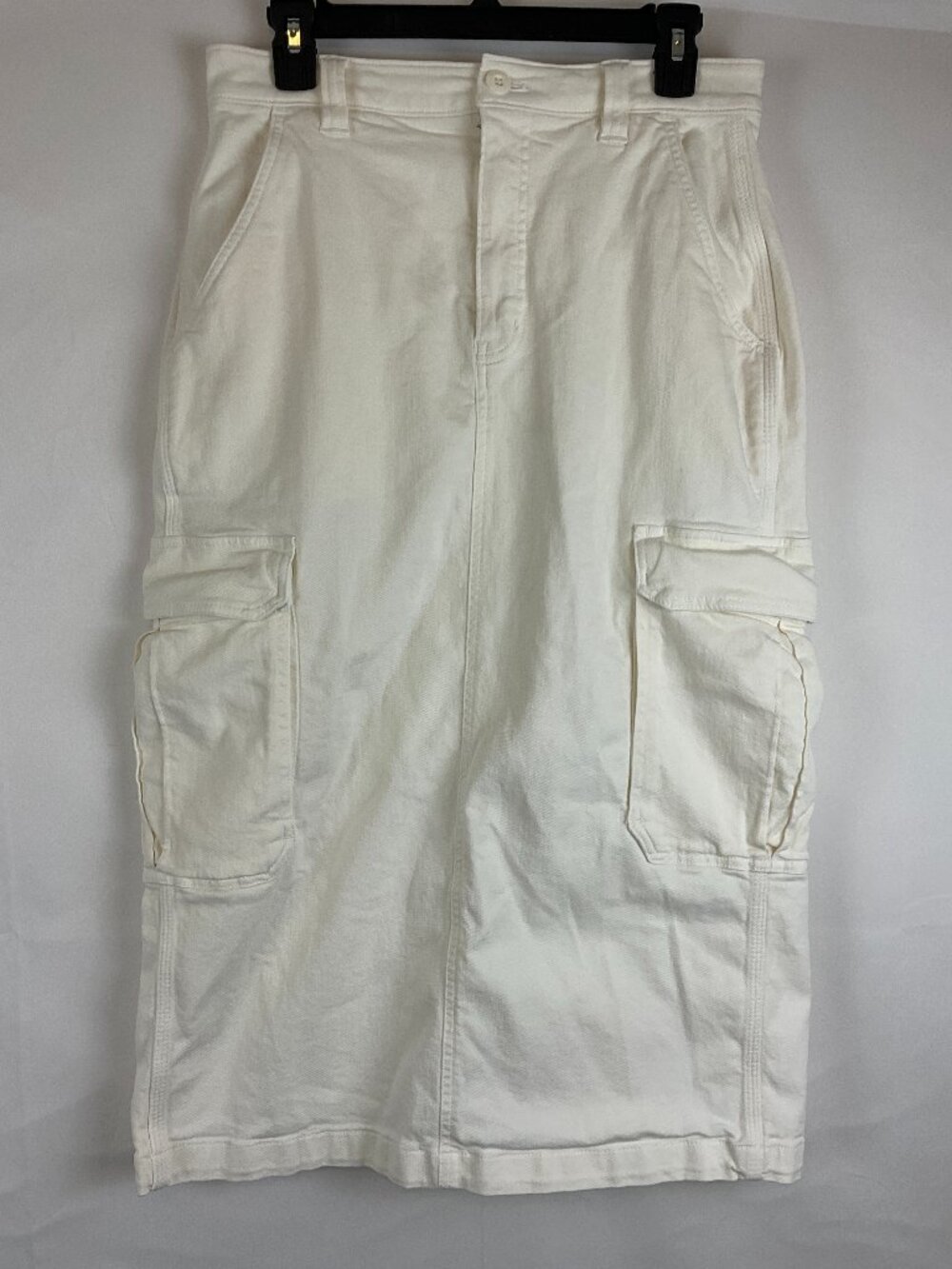 TNA Aritzia Denim Cargo Skirt 8 Cream Midi Pockets